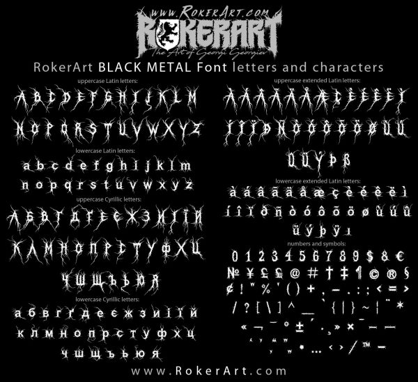 BLACK METAL Font letters and characters