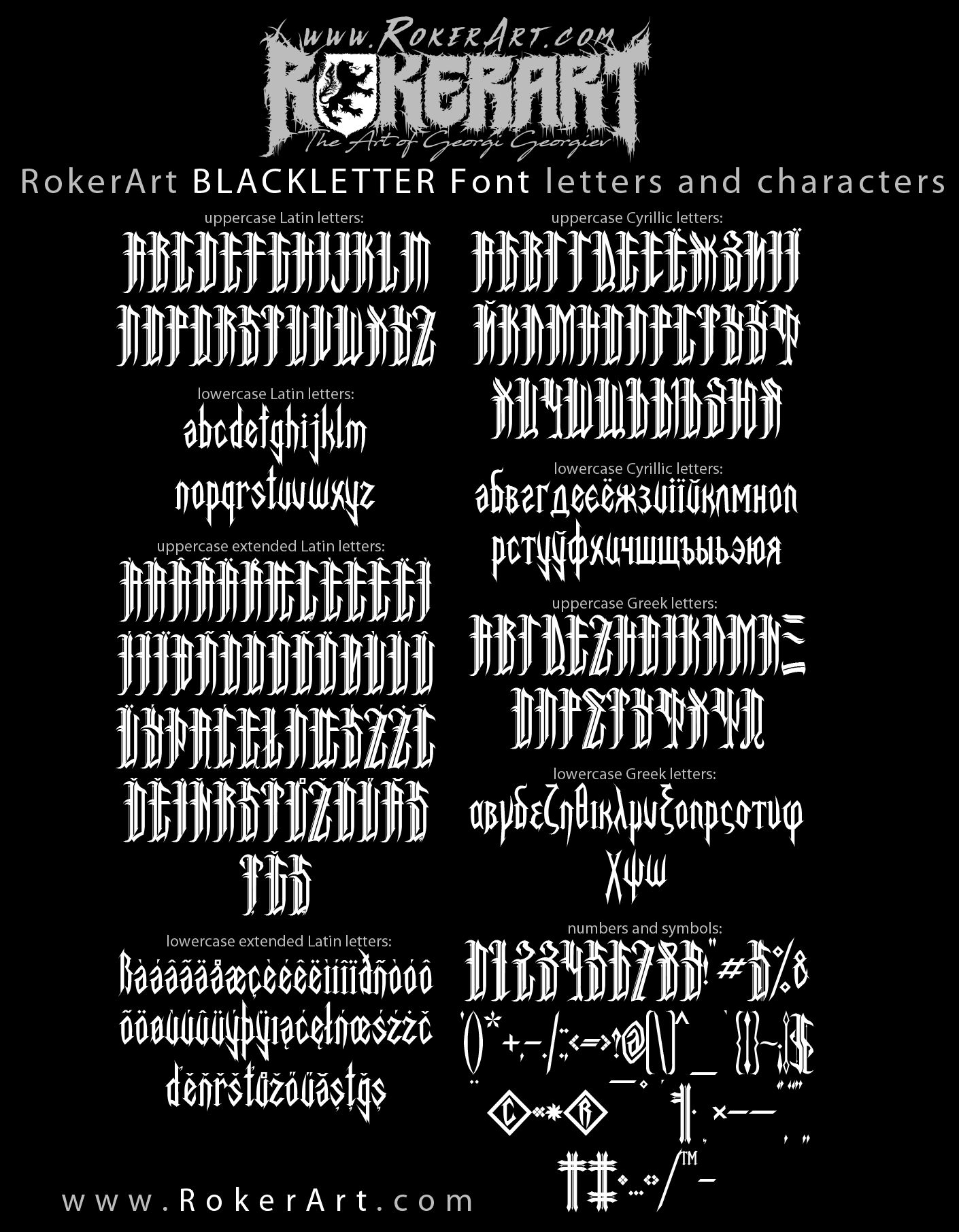 RokerArt BLACKLETTER Font letters and characters