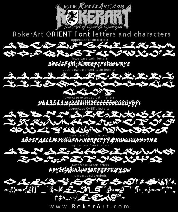 ORIENT Font letters and characters