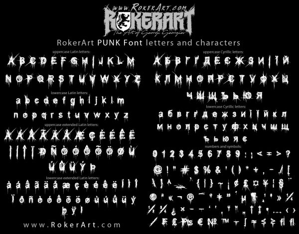 RokerArt PUNK Font letters and characters